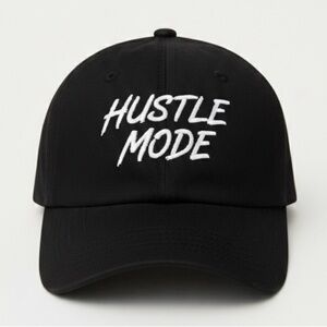 Hustle Mode Black Snapback Hat White Script Embroidered Cap Trendy Culture Vibe